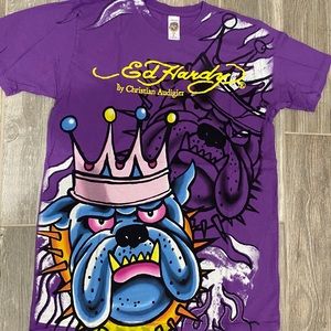Ed Hardy Men Purple Bull Dog Shirt
